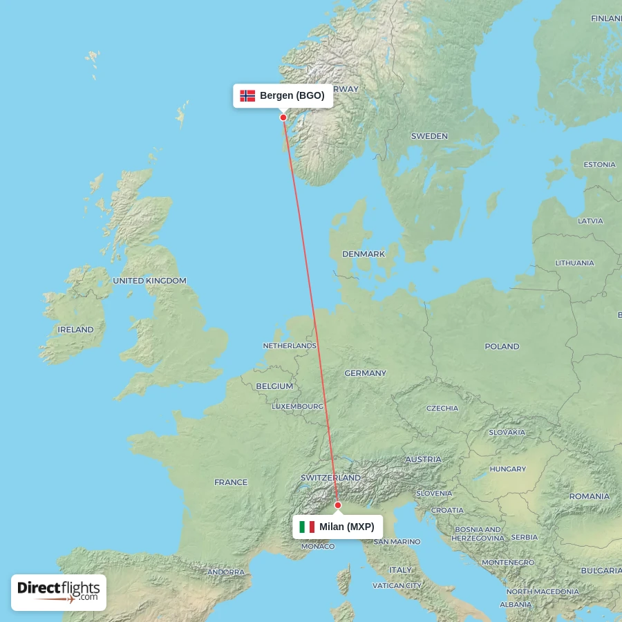 BGO - MXP route map