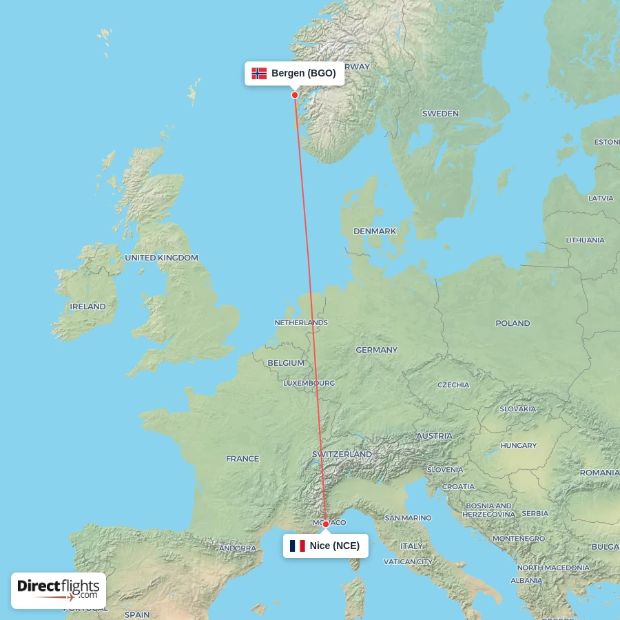 BGO - NCE route map