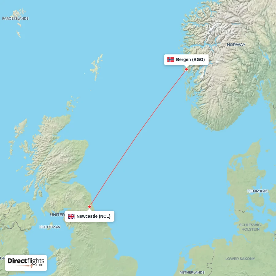 BGO - NCL route map