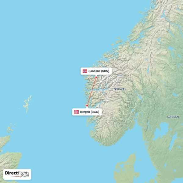 Bergen - Sandane direct flight map