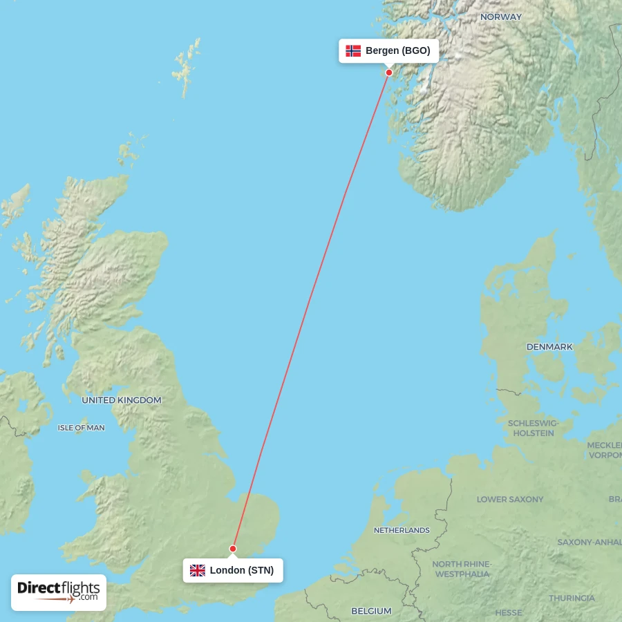 BGO - STN route map