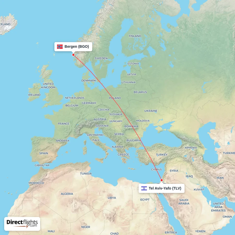 BGO - TLV route map