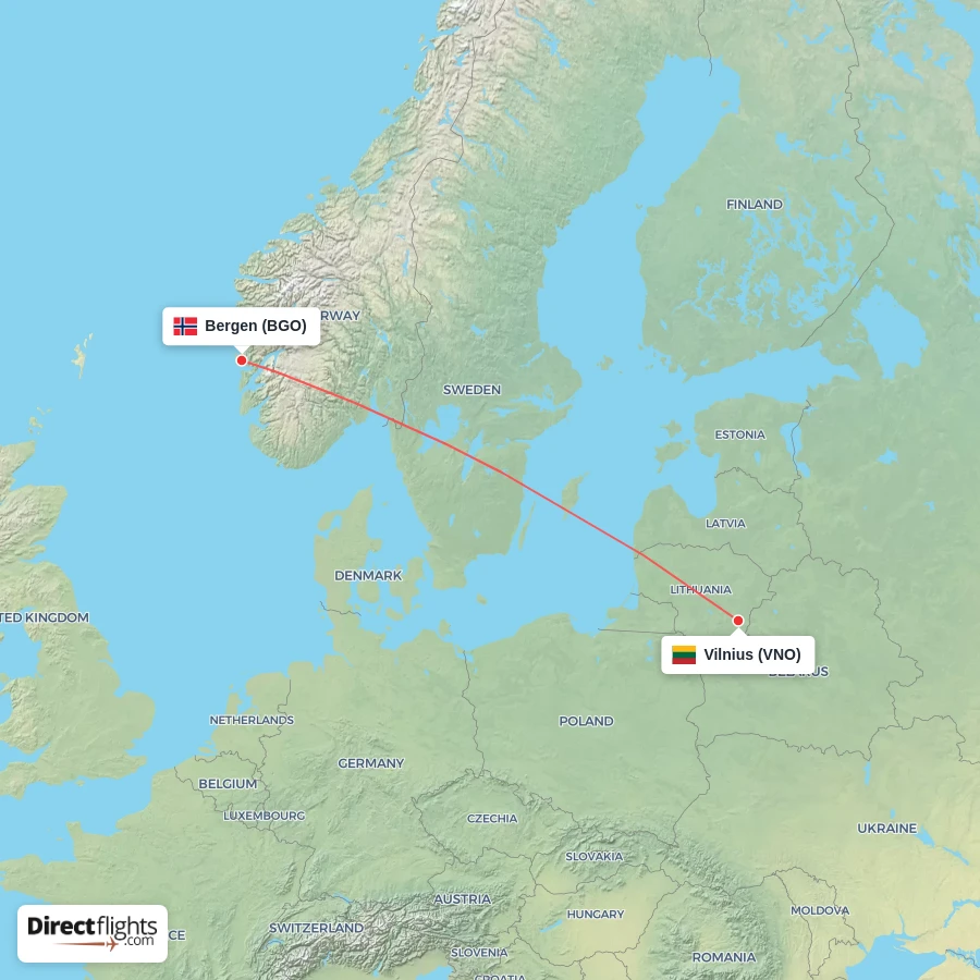 BGO - VNO route map