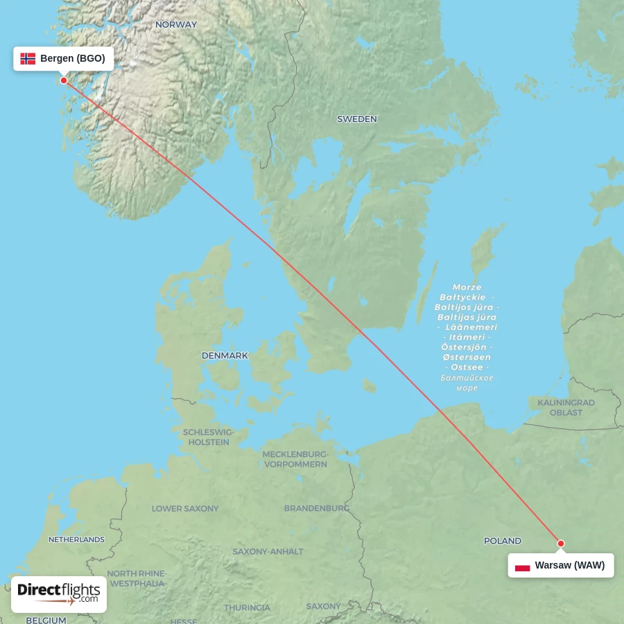BGO - WAW route map