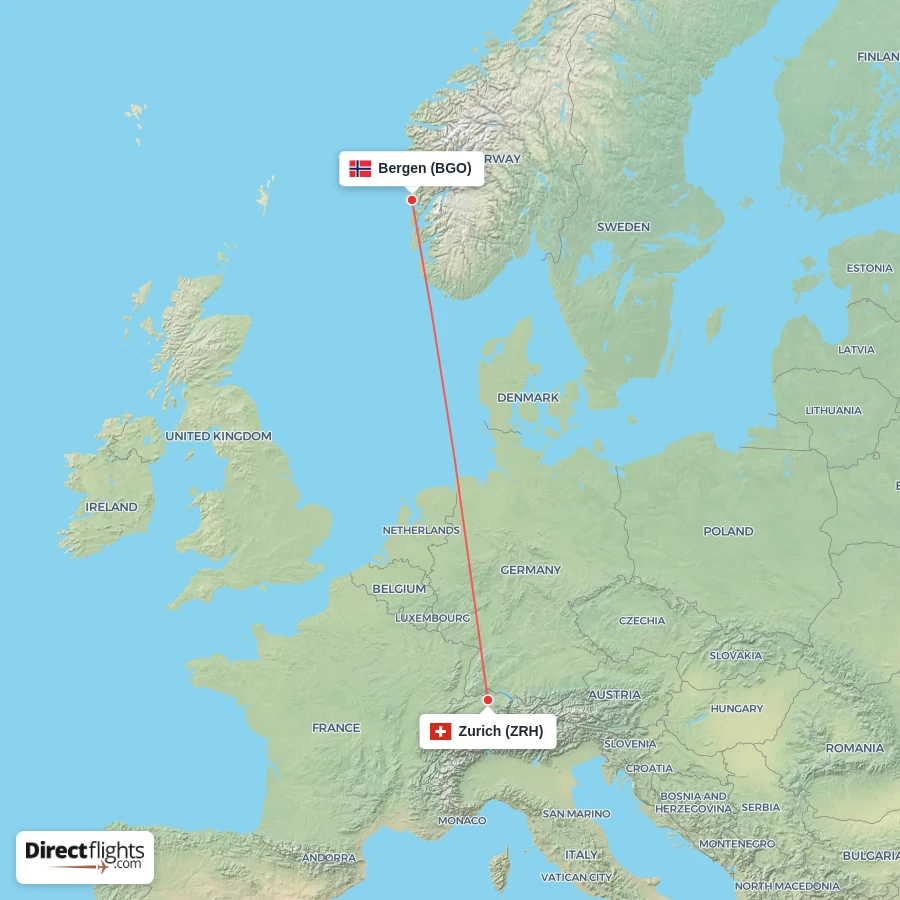 BGO - ZRH route map