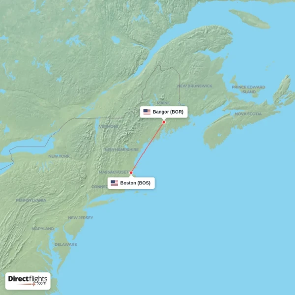 Bangor - Boston direct flight map