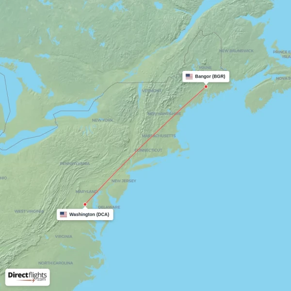 Bangor - Washington direct flight map