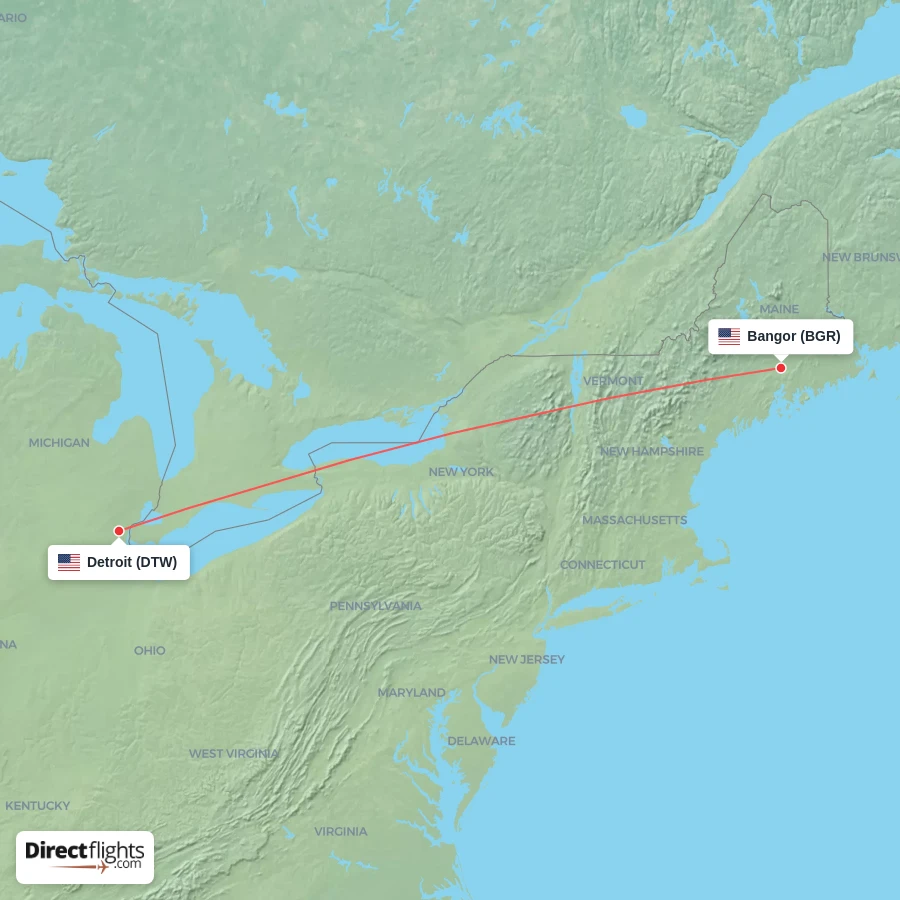 BGR - DTW route map