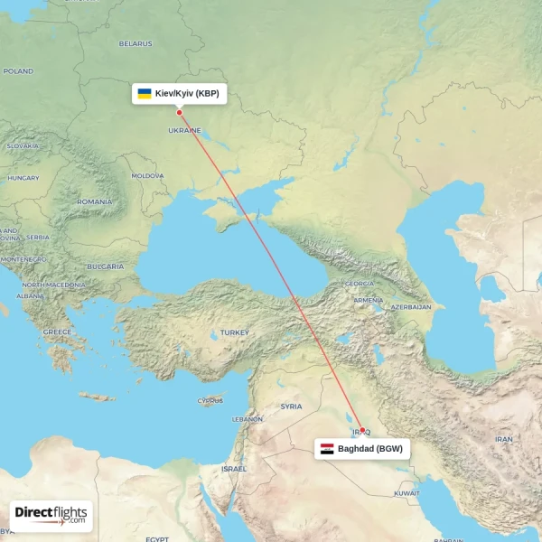Baghdad - Kiev/Kyiv direct flight map