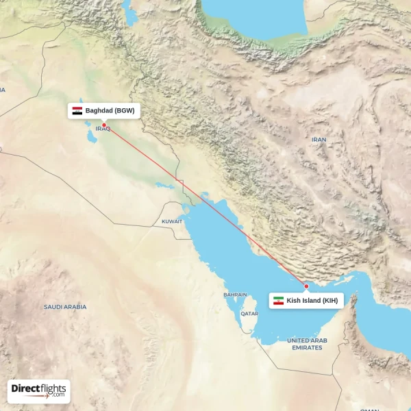 Baghdad - Kish Island direct flight map