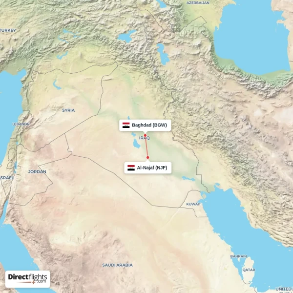 Baghdad - Al-Najaf direct flight map