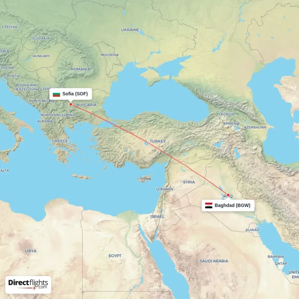 Baghdad - Sofia direct flight map