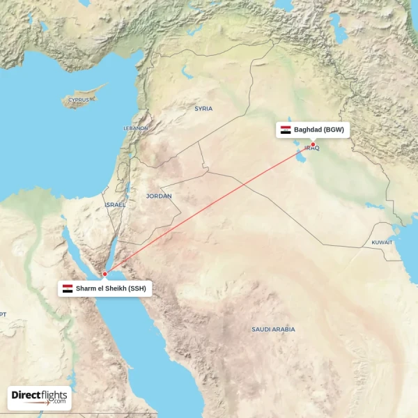 Baghdad - Sharm el Sheikh direct flight map