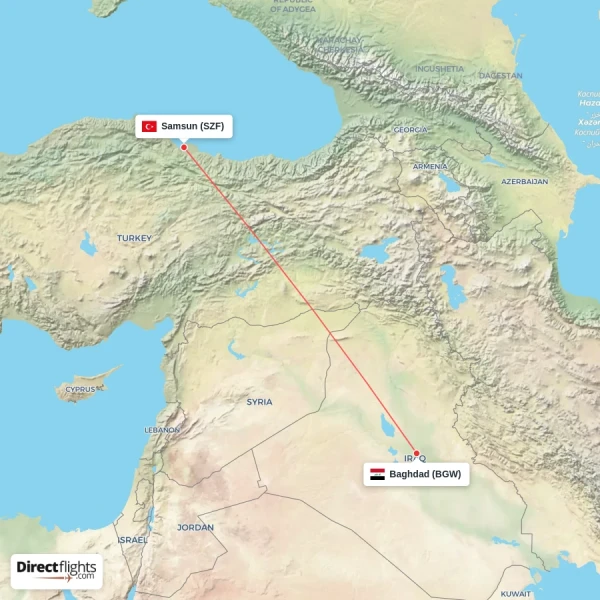 Baghdad - Samsun direct flight map