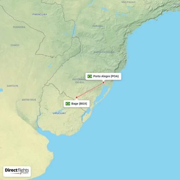Bage - Porto Alegre direct flight map