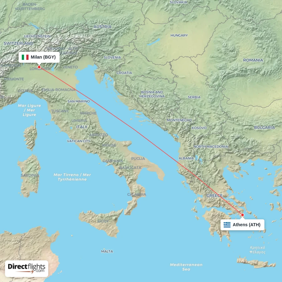 BGY - ATH route map