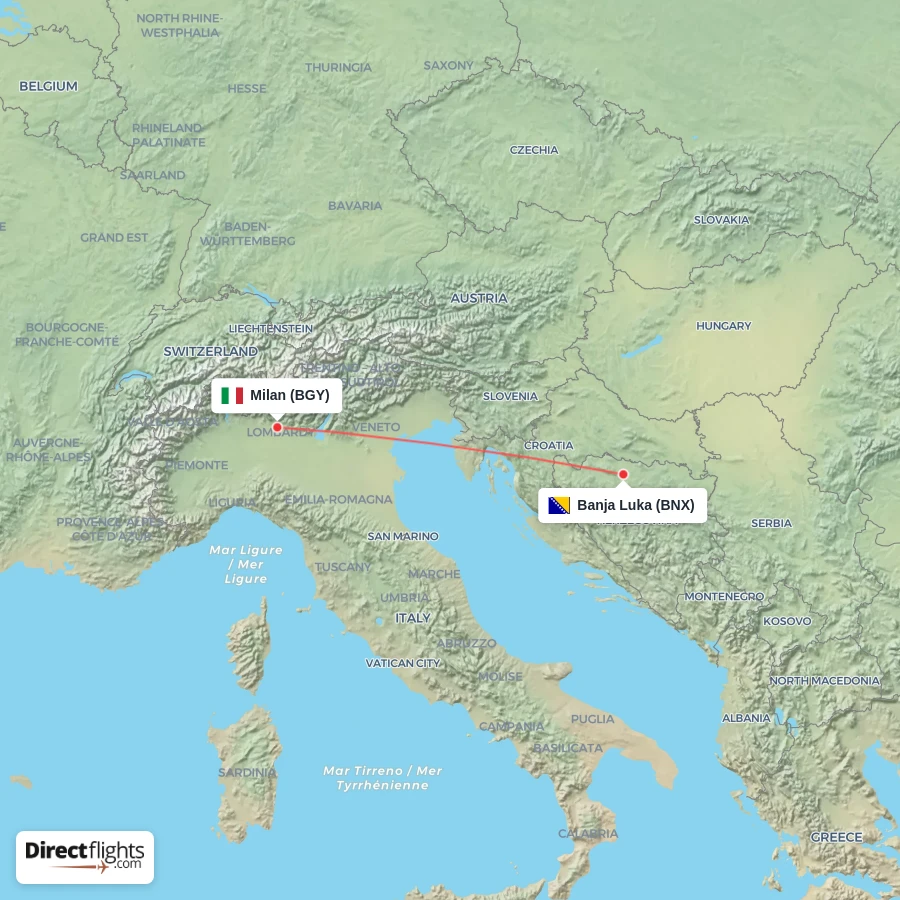 BGY - BNX route map