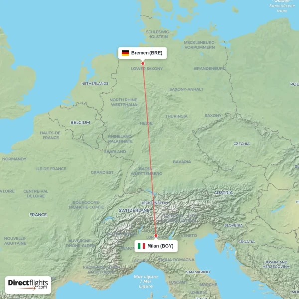 Milan - Bremen direct flight map