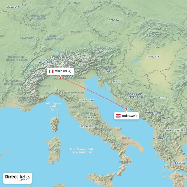 Milan - Bol direct flight map