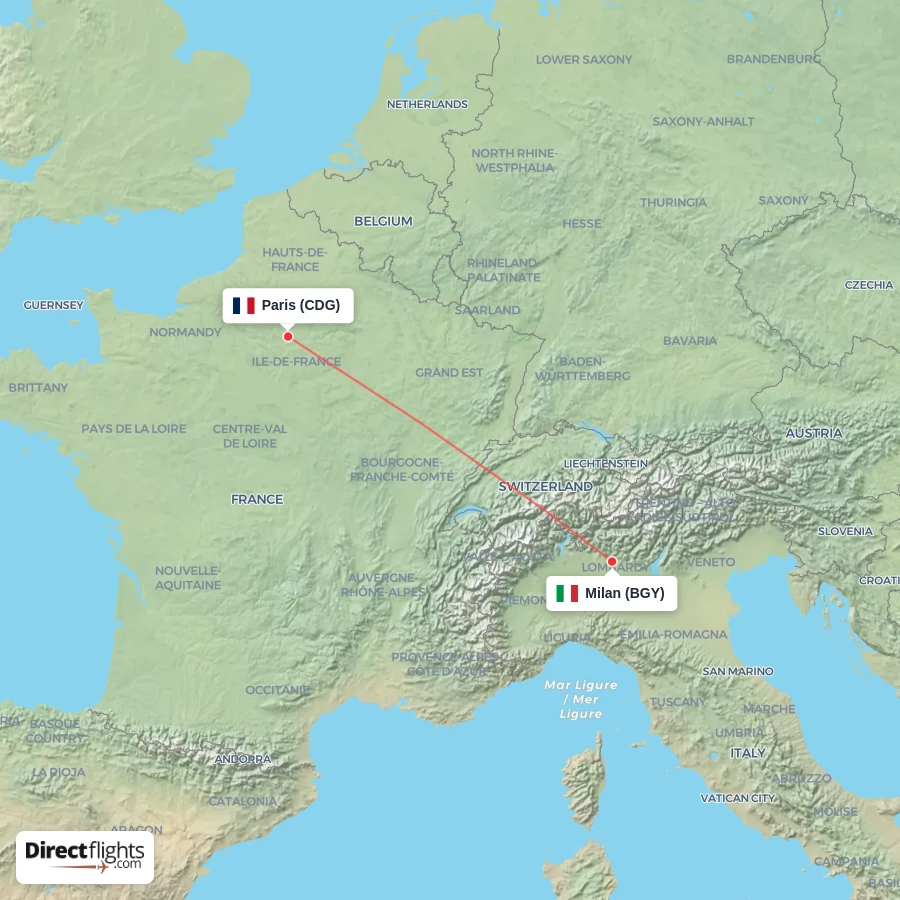 BGY - CDG route map