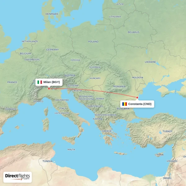 Milan - Constanta direct flight map