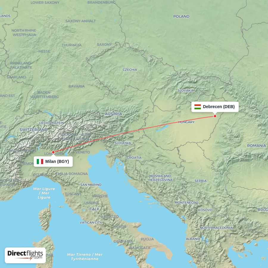 BGY - DEB route map