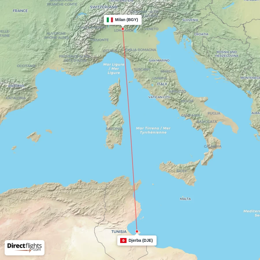 BGY - DJE route map