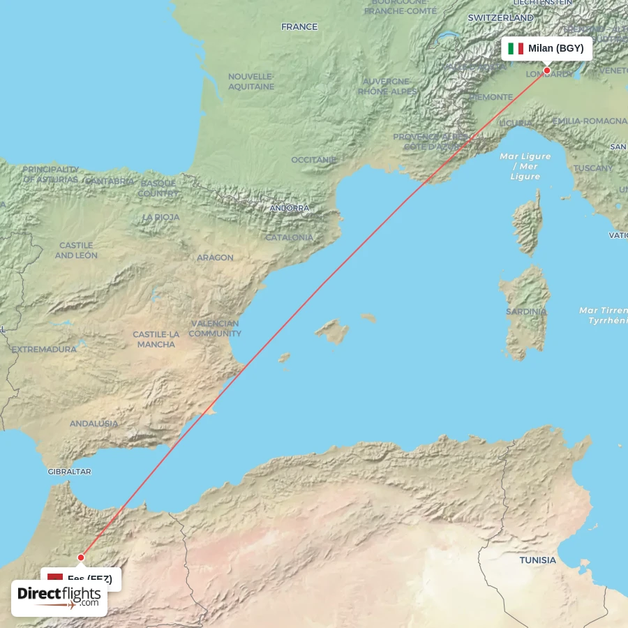 BGY - FEZ route map