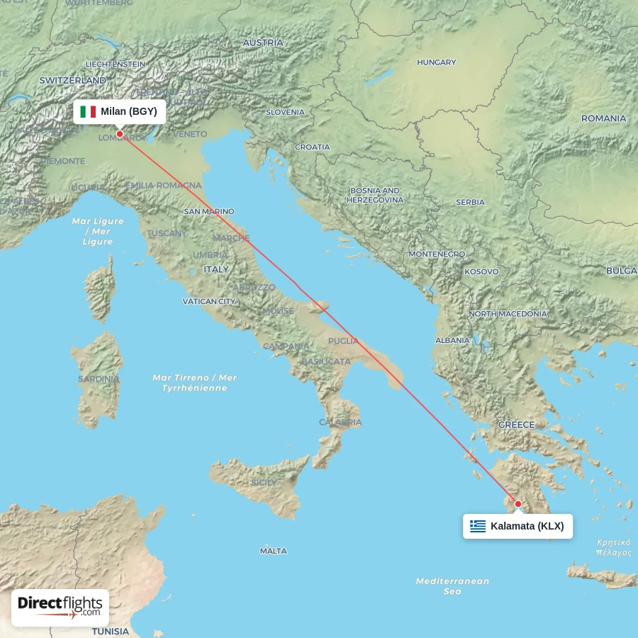BGY - KLX route map