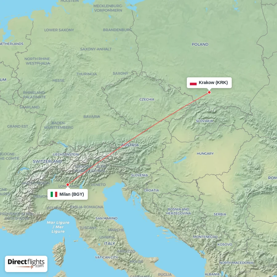 BGY - KRK route map