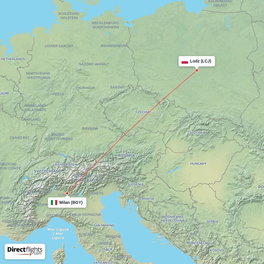BGY - LCJ route map