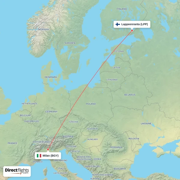 Milan - Lappeenranta direct flight map