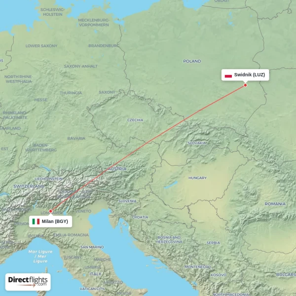 Milan - Swidnik direct flight map