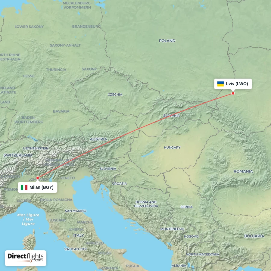 BGY - LWO route map