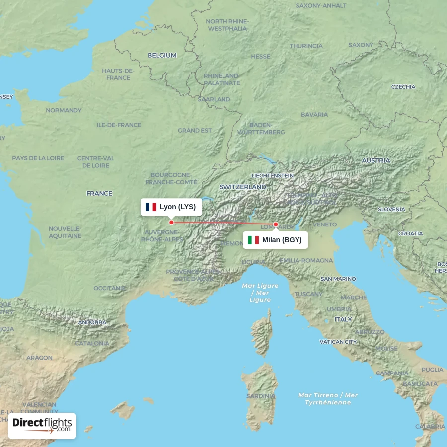 BGY - LYS route map