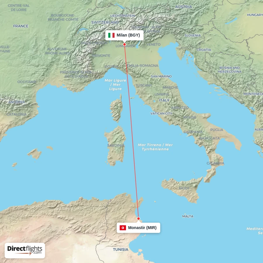 BGY - MIR route map