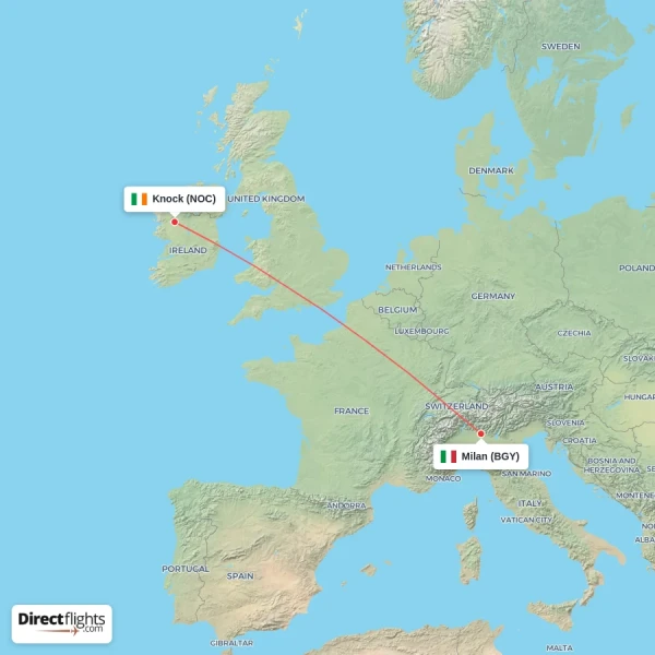 Milan - Knock direct flight map