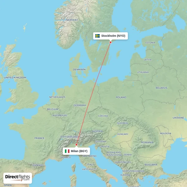 Milan - Stockholm direct flight map