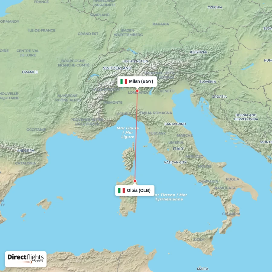 BGY - OLB route map