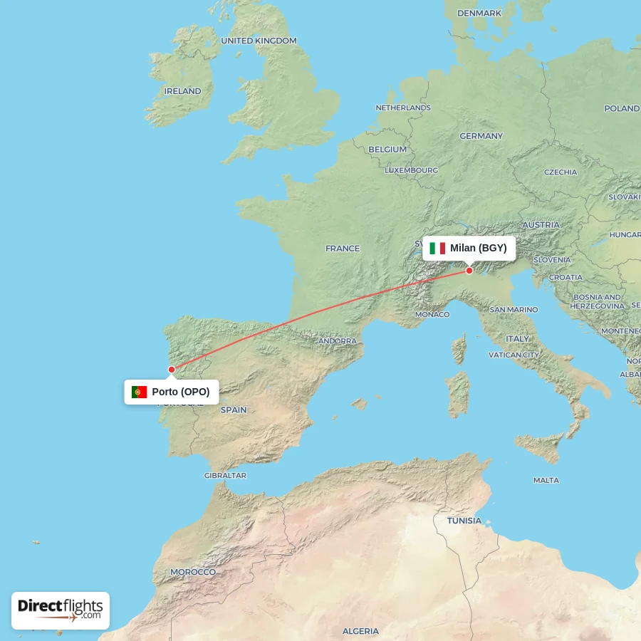 BGY - OPO route map