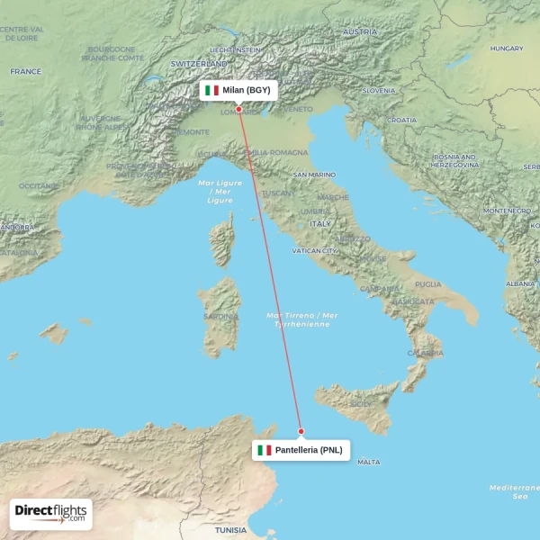 Milan - Pantelleria direct flight map