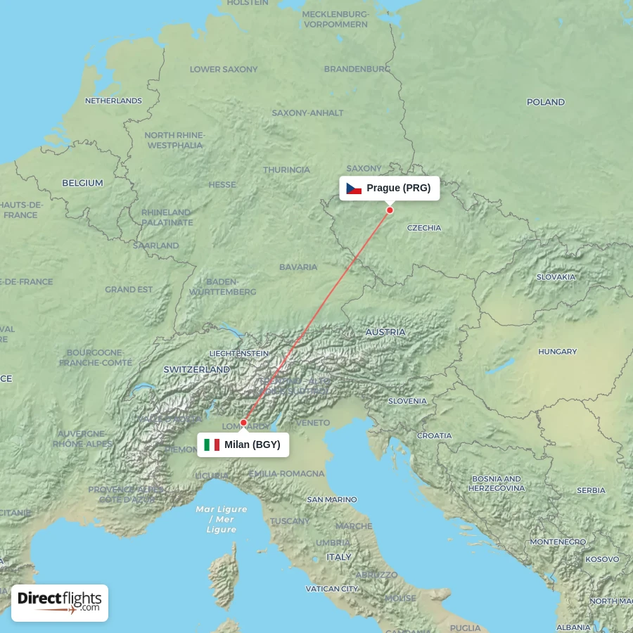 BGY - PRG route map