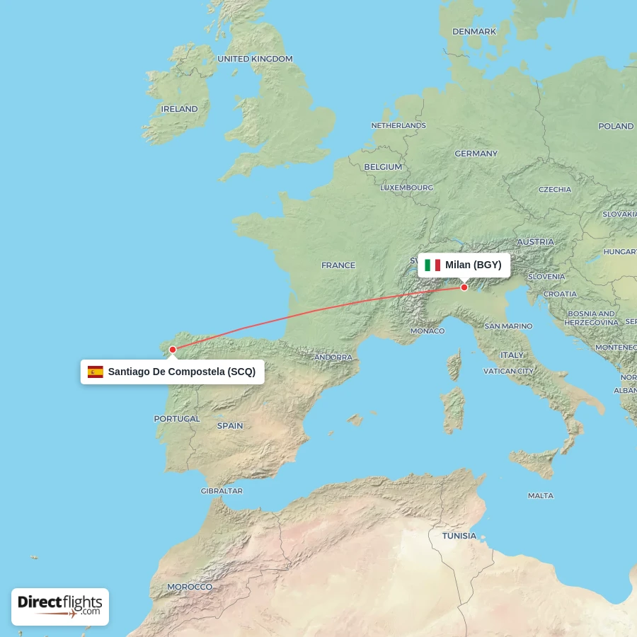 BGY - SCQ route map
