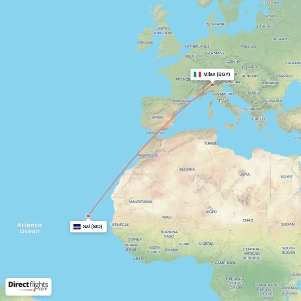 Milan - Sal direct flight map