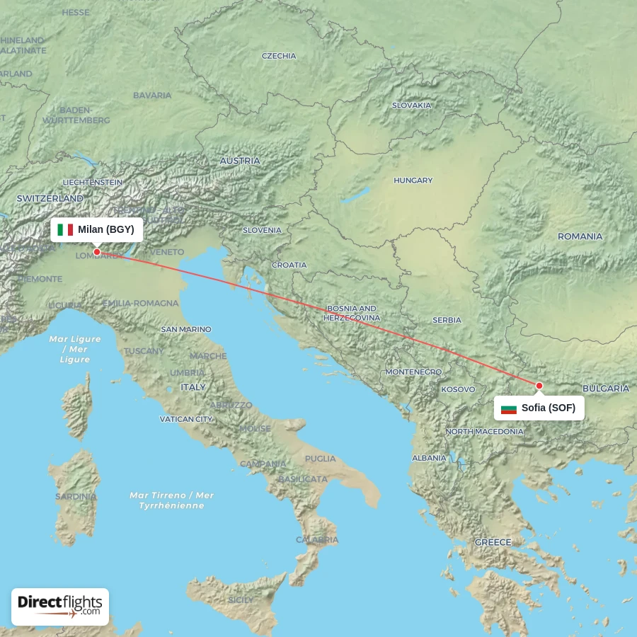 BGY - SOF route map