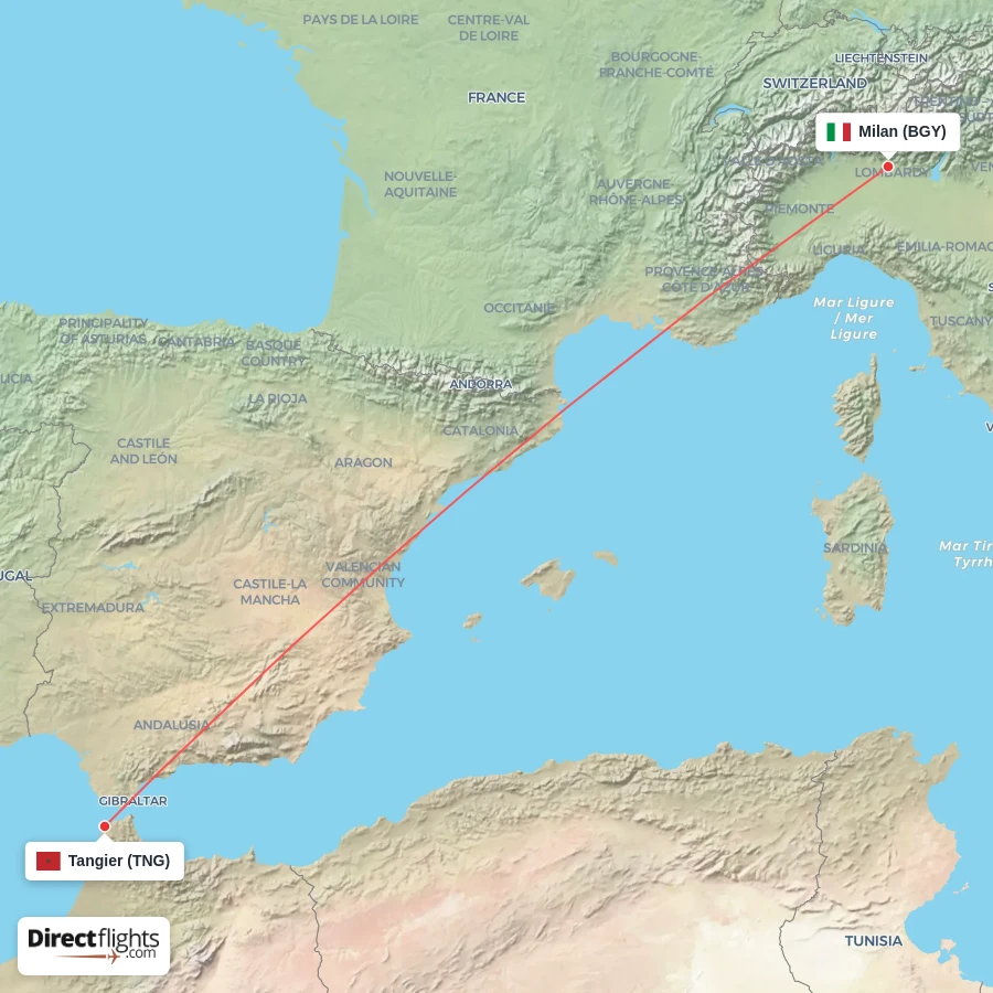 BGY - TNG route map