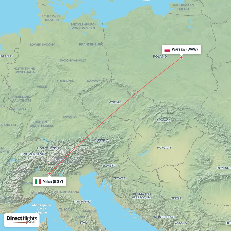 BGY - WAW route map