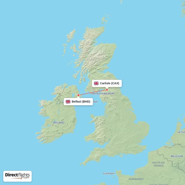Belfast - Carlisle direct flight map