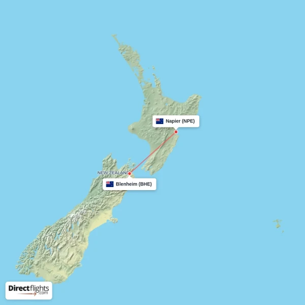 Blenheim - Napier direct flight map