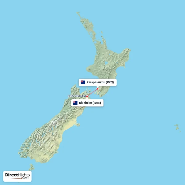 Blenheim - Paraparaumu direct flight map